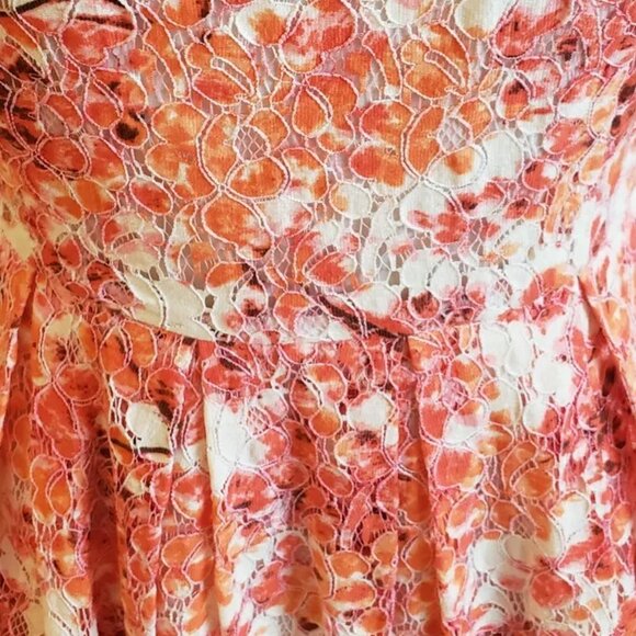 EUC Orange Floral Lace Short-Sleeve Mini Dress w Pockets - Women's Size 0 Dress - Picture 7 of 7